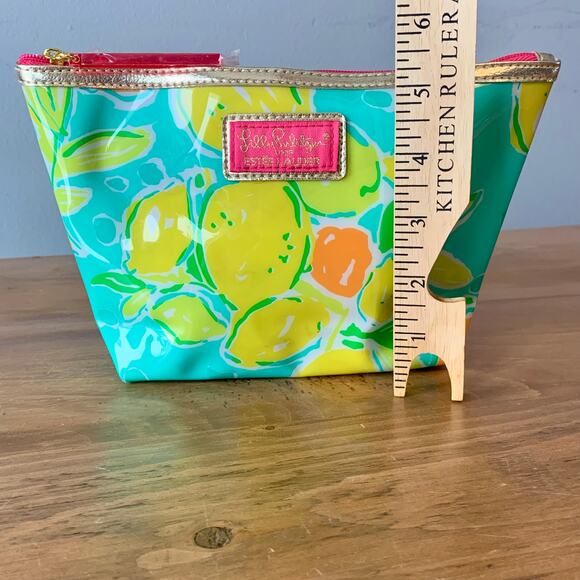 Lily Pulitzer Estee Lauder PVC Plastic Cosmetic Makeup Bag Clutch Floral Green - Picture 3 of 9